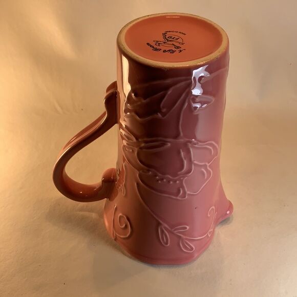 Pink Flower Stamped Embossed Pouring Spout Handle Pitcher A Gift From FTD Used - Picture 7 of 8